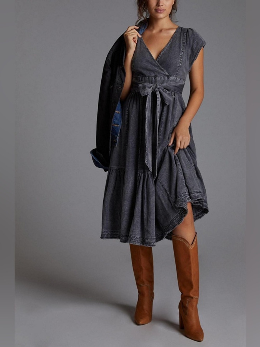 Anthropologie Pilcro Denim Midi Dress in Acid Black Size 2